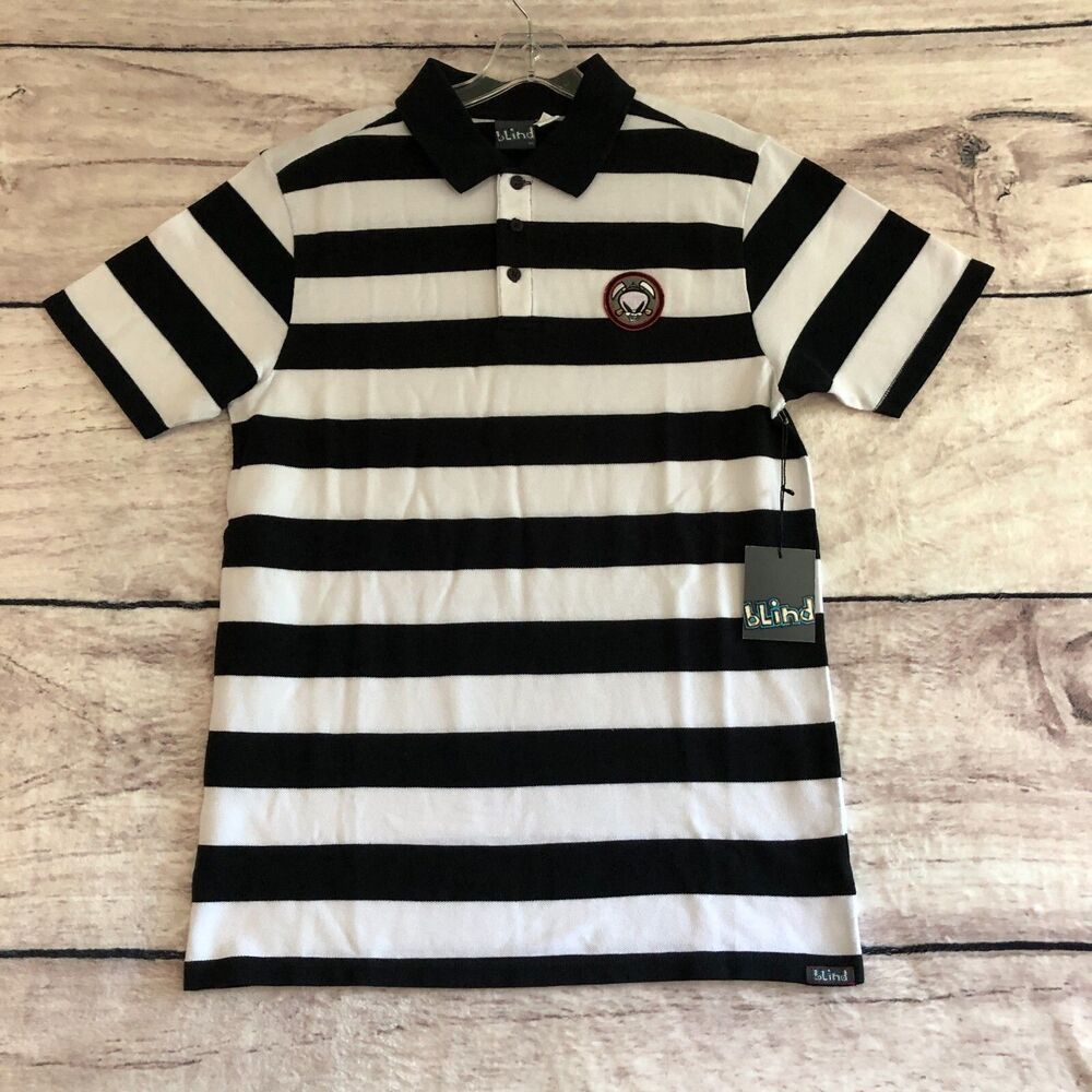 Vtg Blind Skateboards Polo Shirt Mens M Striped Skater Y2k Grim Reaper